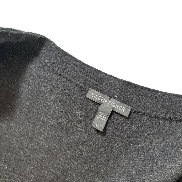 Eileen Fisher Plaid Merino Wool Open Front Long Jacket Cardigan Grey Black Small - Picture 8 of 11